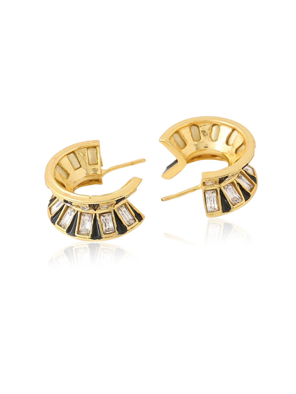 Zirconia Baguette Hoops with Black Enamel