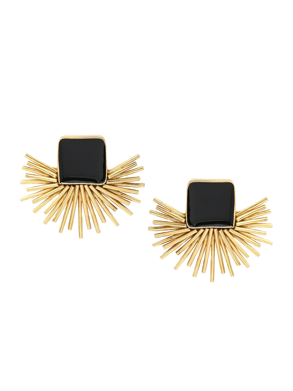 Black Enamel Earring Studs In 18K Gold Plated Star Design.