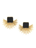 Black Enamel Earring Studs In 18K Gold Plated Star Design.