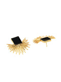 Black Enamel Earring Studs In 18K Gold Plated Star Design.