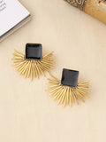 Black Enamel Earring Studs In 18K Gold Plated Star Design.