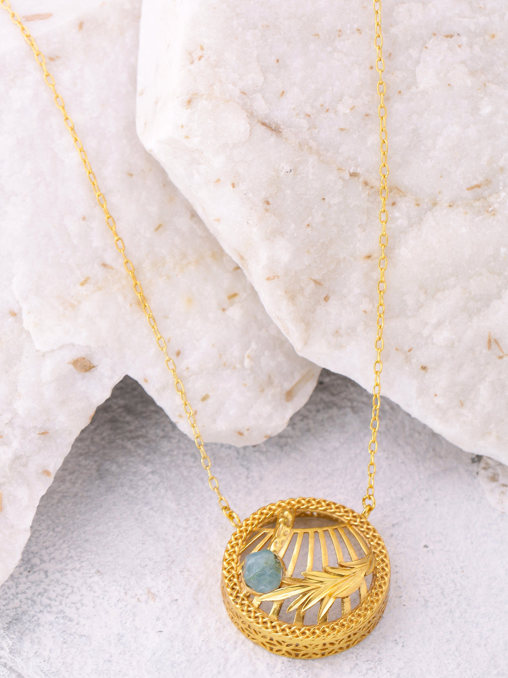 The Heavenly Garden Pendant (Rough Aquamarine Necklace).