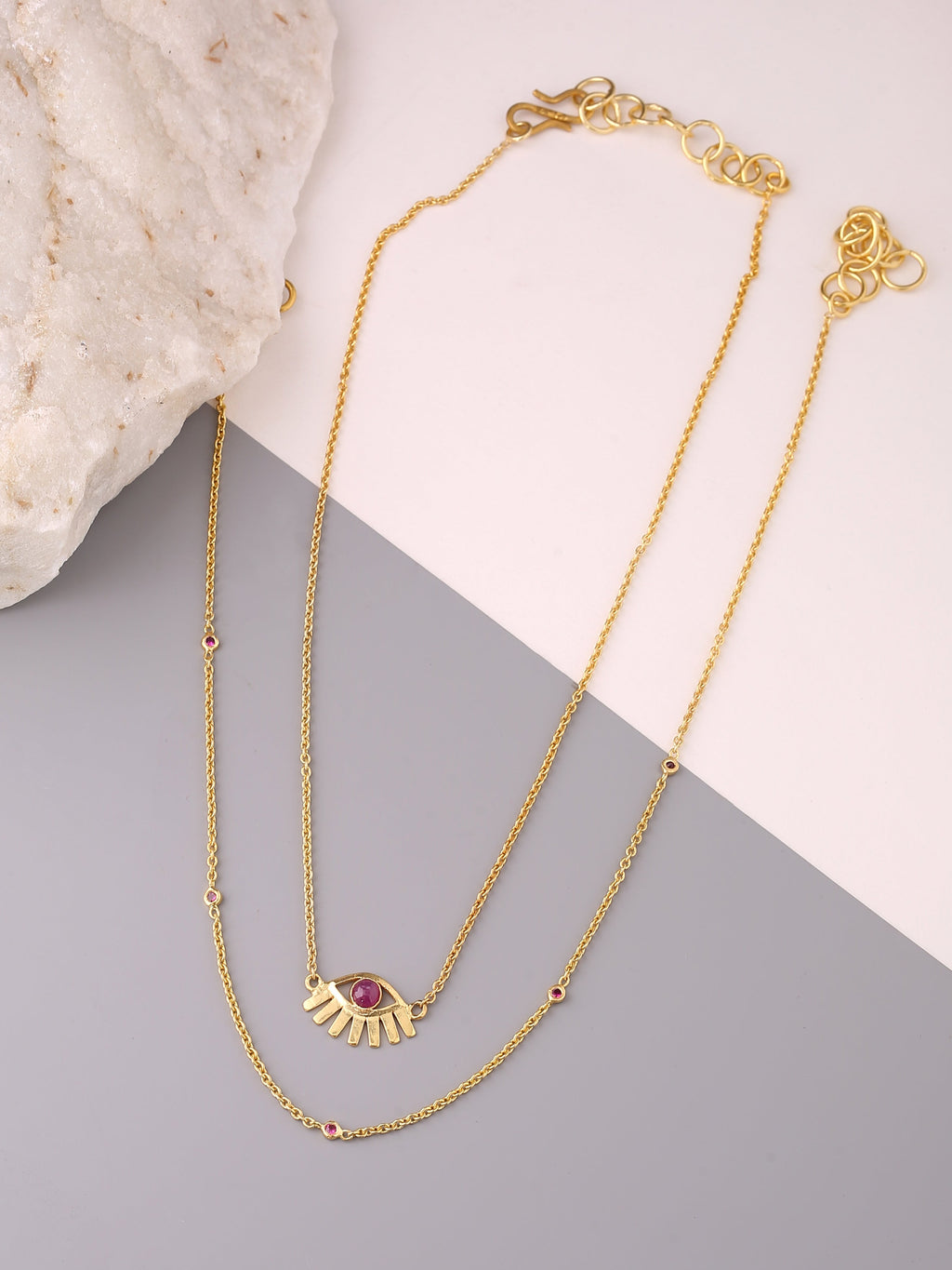 Double layer Ruby Evil Eye Necklace