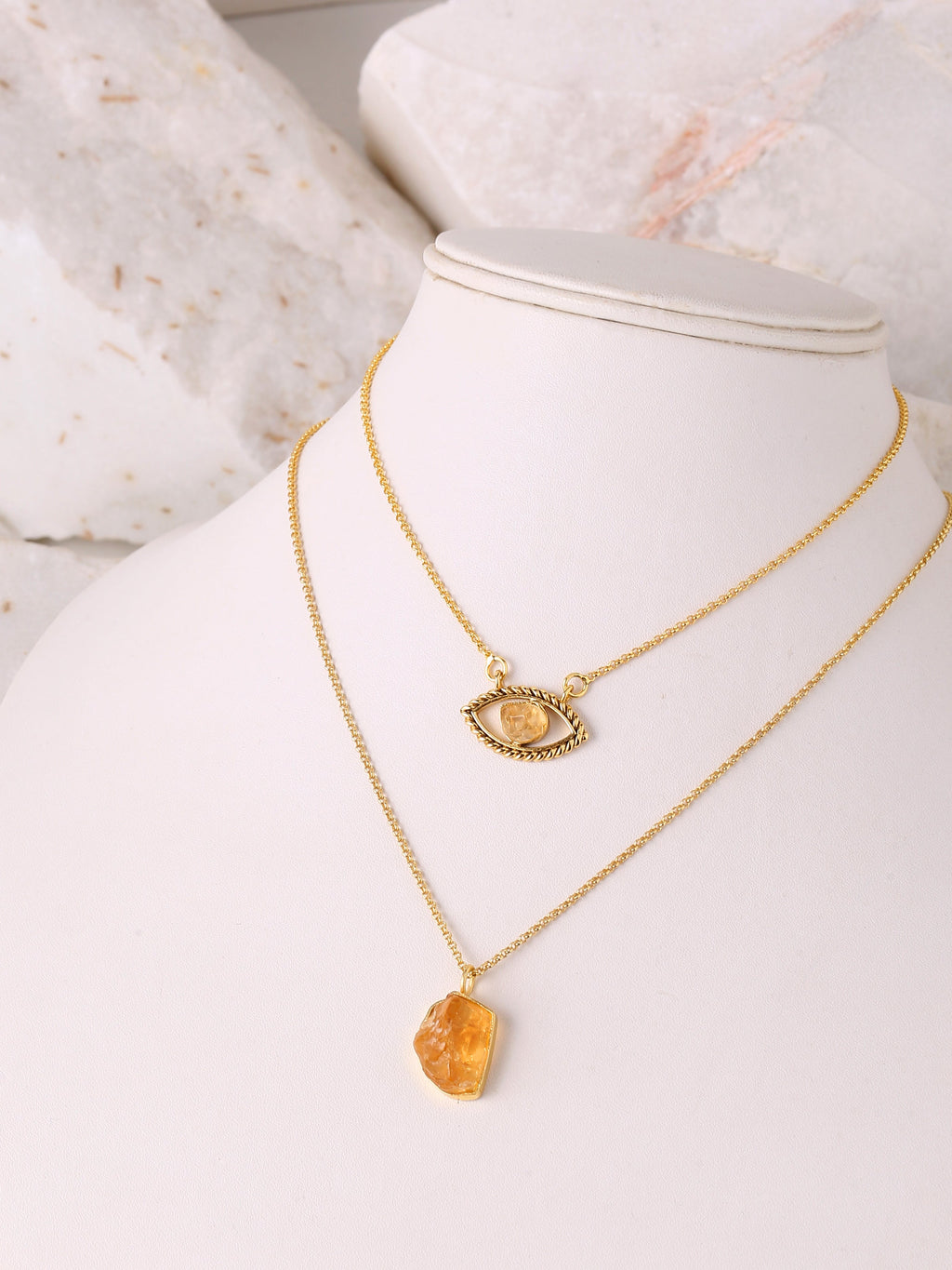 Raw Stone Evil Eye Pendant