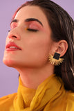 Black Enamel Earring Studs In 18K Gold Plated Star Design.