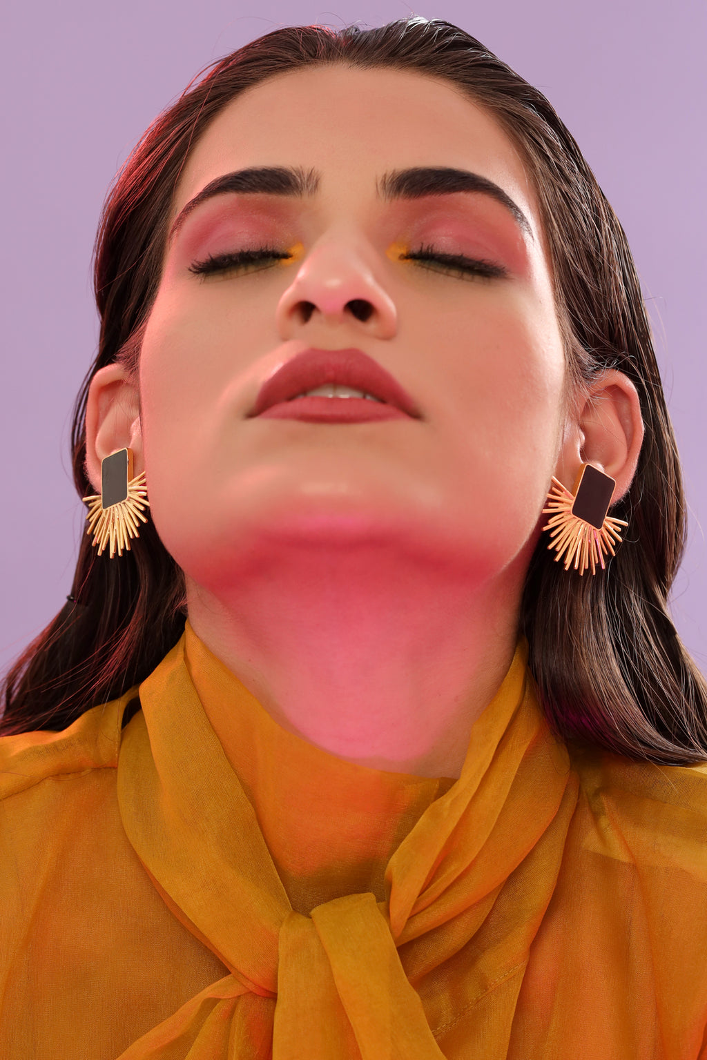 Black Enamel Earring Studs In 18K Gold Plated Star Design.
